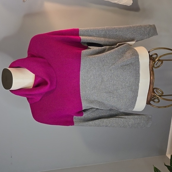 Cyrus Pink and Gray Oversized  Stretchy Colorblock Cowlneck Sweater - Size XS - Picture 1 of 9